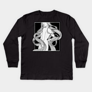 Woman with long wavy hair design Kids Long Sleeve T-Shirt